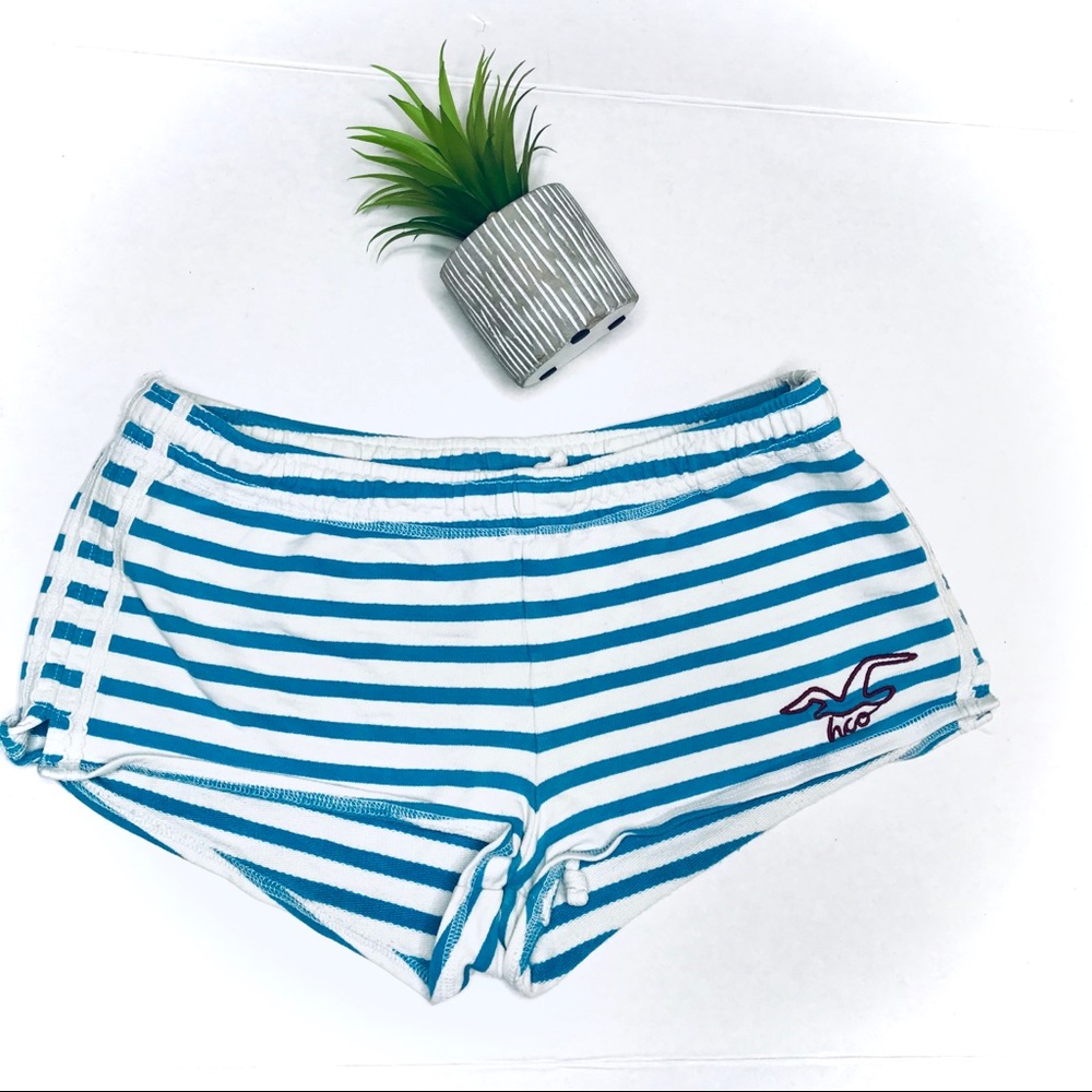 Hollister Blue and White Striped Sweat Shorts